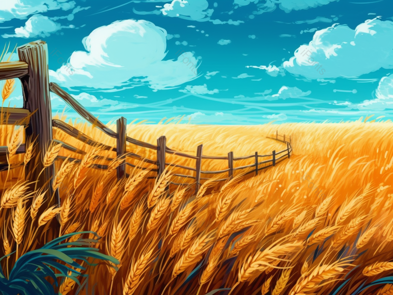 栅栏里的麦子二十四节气插画背景,插画/手绘图,插画/手绘图库,插画/手绘图下载,插画/手绘